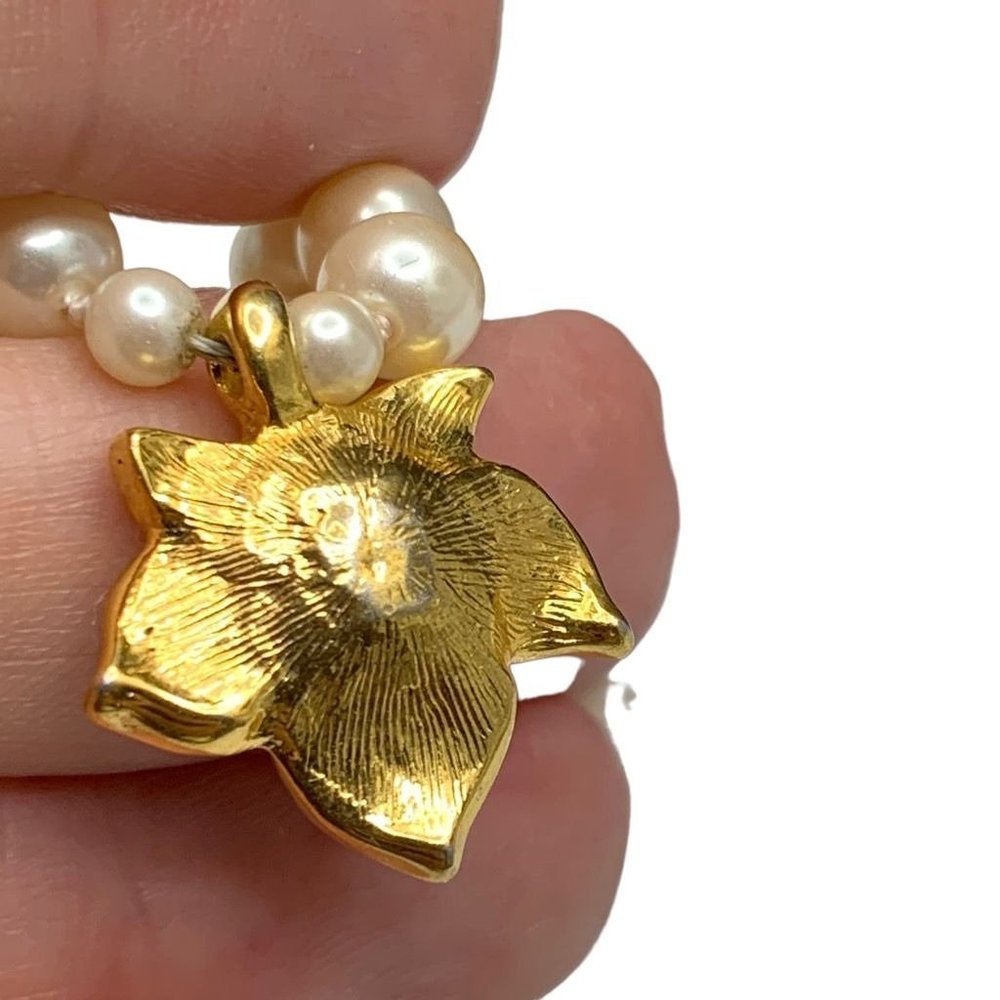 Vintage Napier Necklace Faux Pearl Beaded Rhinestone Pave Leaf Flower Floral - Picture 8 of 10